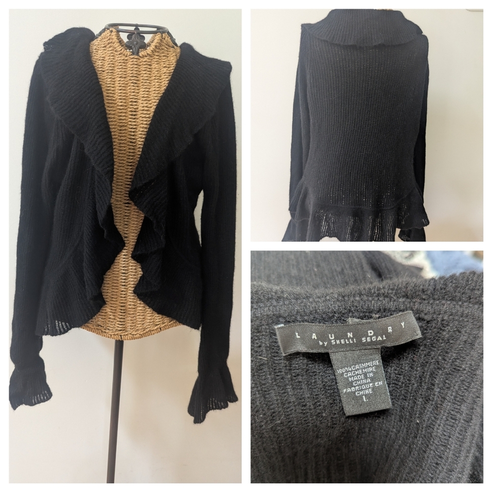 Laundry By Shelli Segal Black Ruffled Cardigan